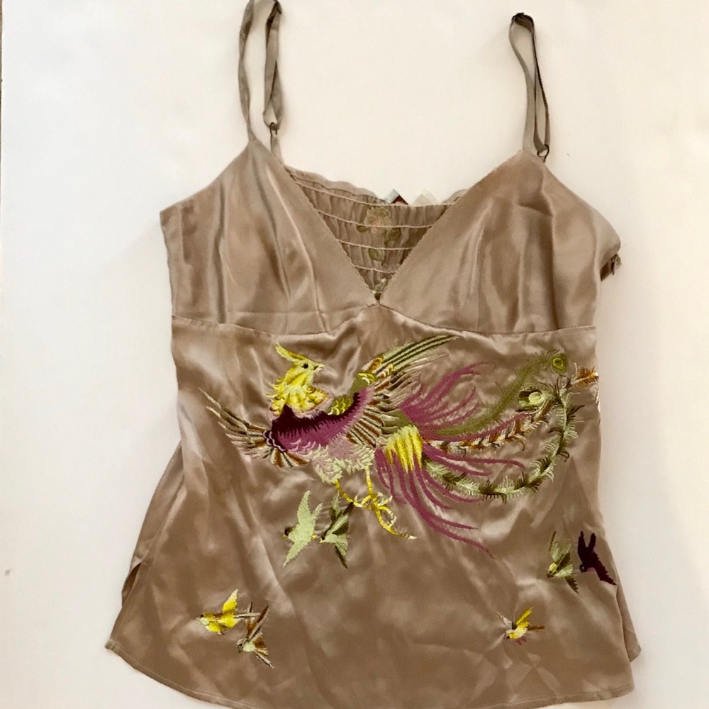 100% silk top with front and back embroidery